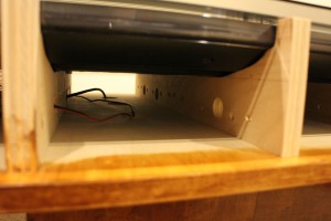 Closeup of the TV resting on a rib