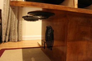 Underside of the speakers and fan grate